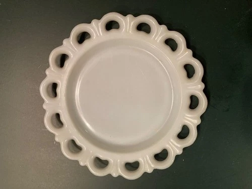 Vintage Open Lace Edge White Milk Glass plate dish 8 Inch Anchor Hocking