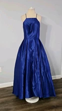 Betsy & Adam Formal Blue Satin High low evening gown