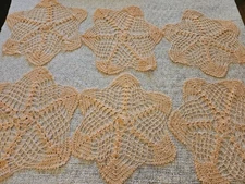 Lot Of 6 Vintage Handmade Peachy Pink Dollies Shabby Chic Granny Core 