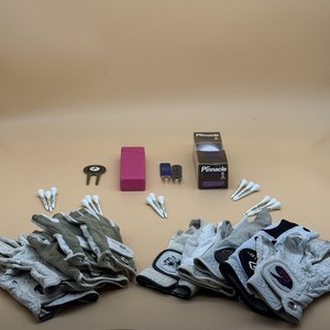 Women's Golf Gear Lot: 10 Gloves (5 Left 5 Right) 3 balls, 15 Wooden Tees