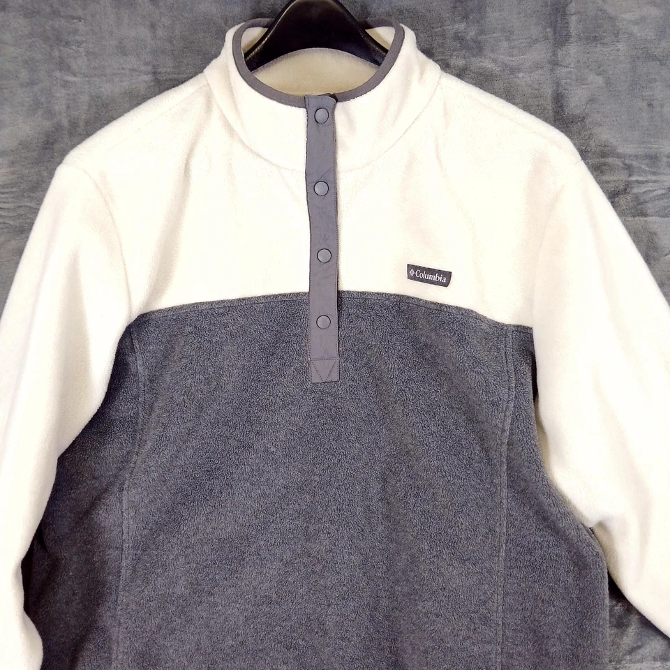 Columbia Sweater Womens 3XL White Gray Fleece Snap Mock Neck Pullover - Image 4 of 4