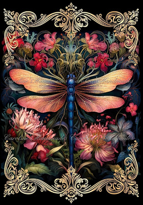 Dragonfly Floral A Designer Cotton Fabric Quilt Block Multi-size