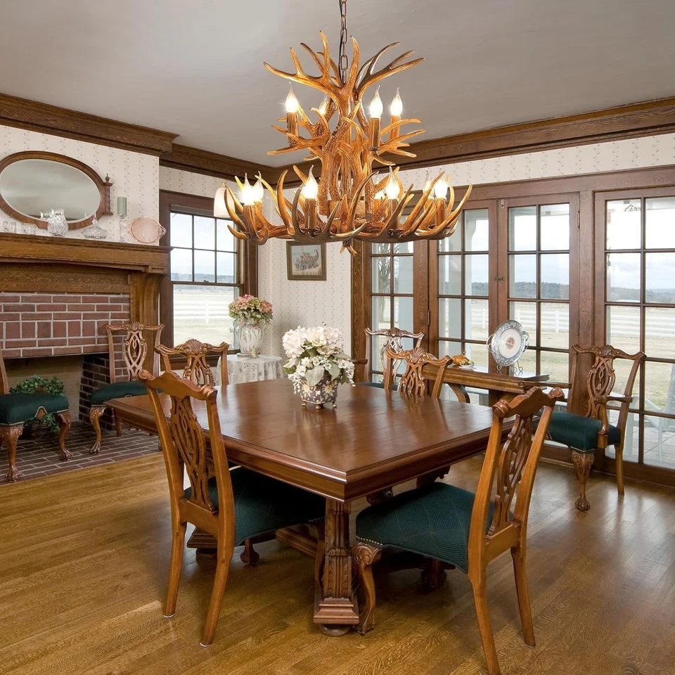 Deer Antler Chandelier with Adjustable Chain - 12 Light Farmhouse Antler Chandel - Image 3 of 4