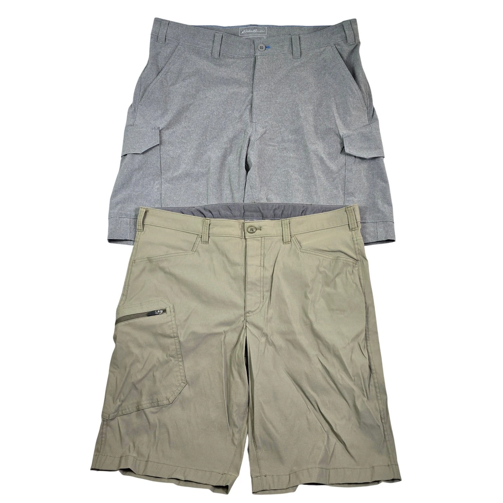 Eddie Bauer Cargo Utility Shorts Lot of 2 Mens 38 Grey Olive Green Hiking Camp