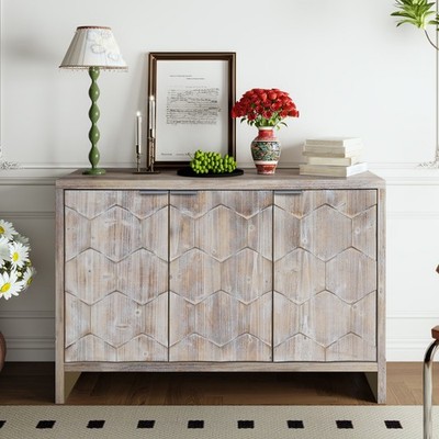 Accent Cabinet Farmhouse Style 3 Door Wooden Cabinet Sideboard Buffet Server C
