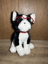FAO Schwarz Black White Heart Glasses Boston Terrier Stuffed Dog Plush 12