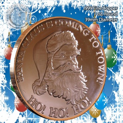 ''Santa HO HO HO'' Design 1oz .999 Copper round with Snowflake Back