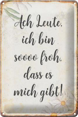 Blechschild Spruch 20x30cm Ach Leute ich bin soo froh Metal Deko Schild tin sign
