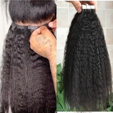 Invisible Kinky Straight Tape in Hair Extension Remy Human Skin Weft Hair 40Pcs