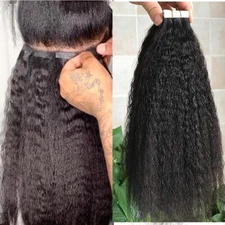 Invisible Kinky Straight Tape in Hair Extension Remy Human Skin Weft Hair 40Pcs