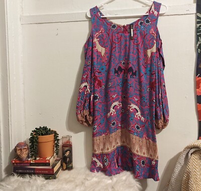 Anthropologie Plenty by Tracy Reese Lavender Forest Scene Cold Shoulder Dress S
