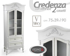 MOBILE CREDENZA VETRINA CASSETTIERA ANTE SHABBY CHIC VINCY BIANCA ROSE 190*75*39