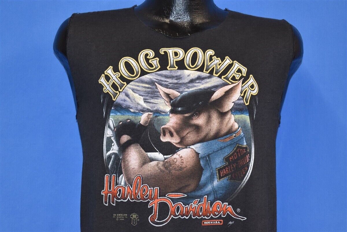 vtg 80s 3D EMBLEM HARLEY DAVIDSON HOG POWER PIG CYCLE LAB vtg 80s 3D EMBLEM HARLEY DAVIDSON HOG POWER PIG CYCLE LAB