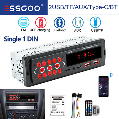 Single 1DIN Car Stereo Audio Bluetooth AM FM MP3 Player SD USB Head Unit Radio