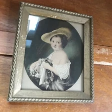 Vintage Colored Lithograph of Fancy Woman in Gilt Painted Wood Frame Under Glass