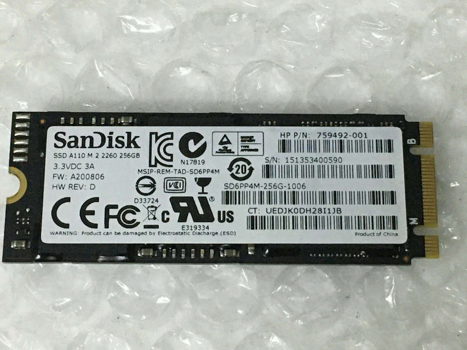 Sandisk A110 SSD SD6PP4M-256G-1006 M.2 2260 256GB PCIe NVMe for HP Zbook Laptop