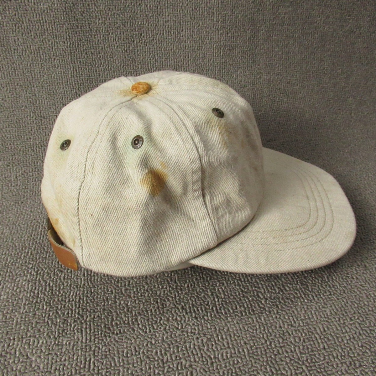 VTG Eddie Bauer Hat Cap Adult S/M Beige 90s Baseball Leather