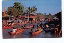 Floating Market Bangkok Thailand Chrome Postcard Vtg Posted