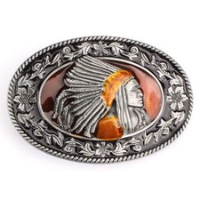 Indian Warrior Chief Belt Buckle Western Cowboy Native American IW-07-S 