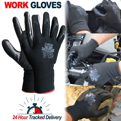 SAFET 24 Pairs Nitrile Coated Black Nylon Work Gloves Builders Mechanics Gardening