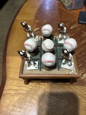 10 Pc. Tic Tac Toe Baseball Game With High Wood/Slate Game Board Vintage