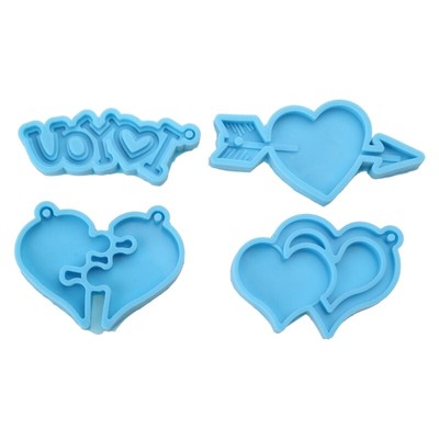 4 Pcs Valentine s Day Keychain UV Crystal Epoxy Mold Pendant Resin Silicone Mold