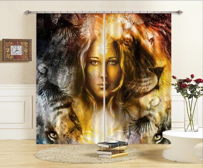 3D Sun Moon Goddess Lion ZHUA1229 Photo Curtain Window Blockout Fabric Amy 2023
