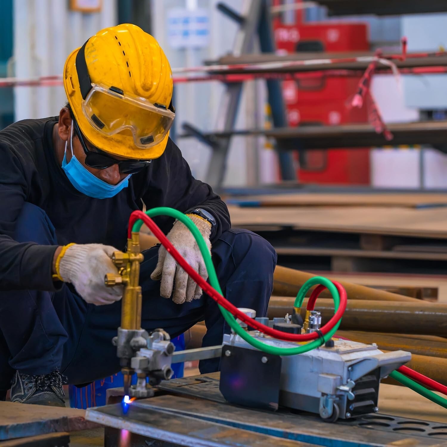 Color-Coded 50ft Twin Oxy Acetylene Cutting Torch Hose - Safety