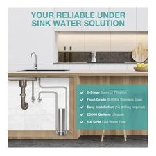 SimPure V7 5 Stage Under Sink Water Filter System 20,000 Gallons Stainless Steel