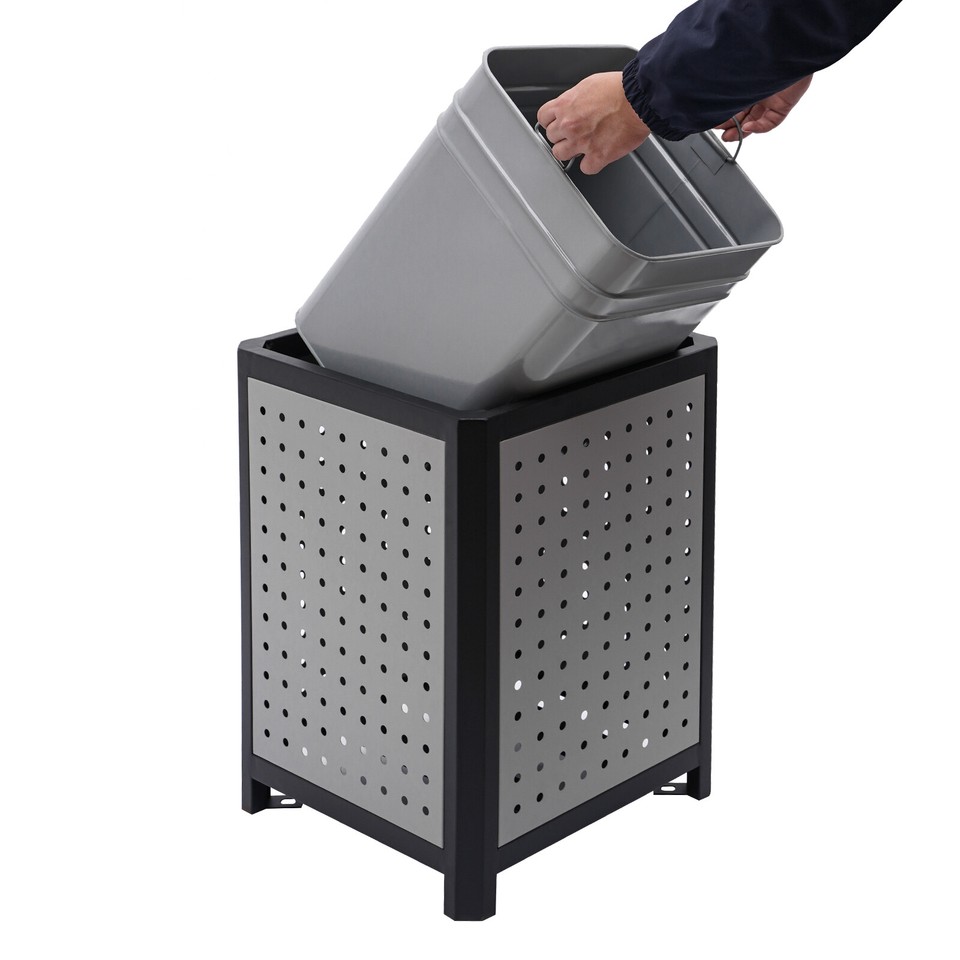 15 Gallons Steel Garbage Can For Outdoor Use Trash Receptacle With ...