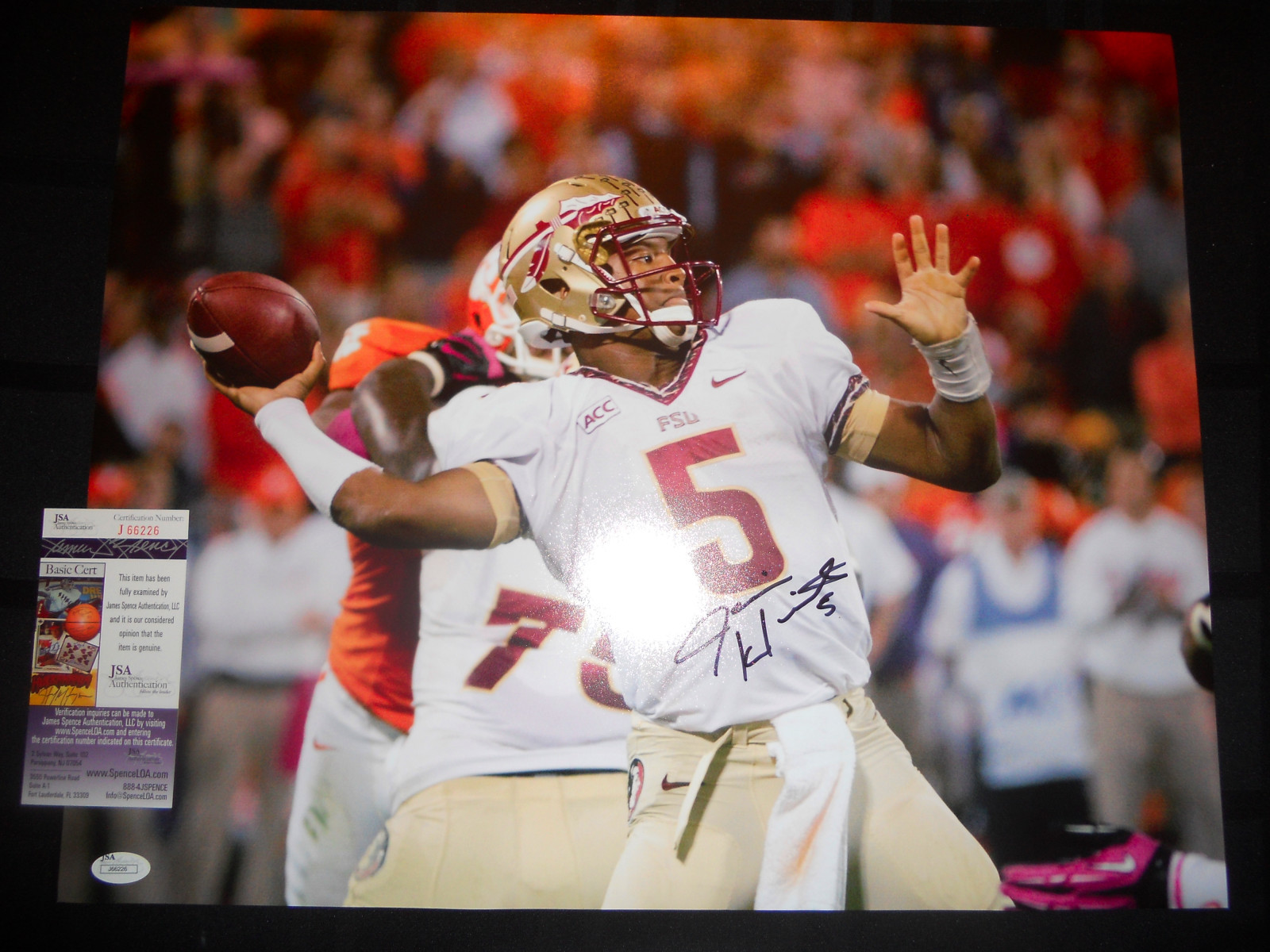JAMEIS WINSTON FLORIDA STATE SEMINOLES SIGNED 16X20 PHOTO W/JSA COA J66226 SALE! 