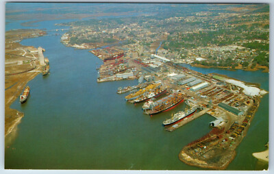 Aerial View Pascagoula River Mississippi Ingalls Shipyard Barges Chrome Postcard
