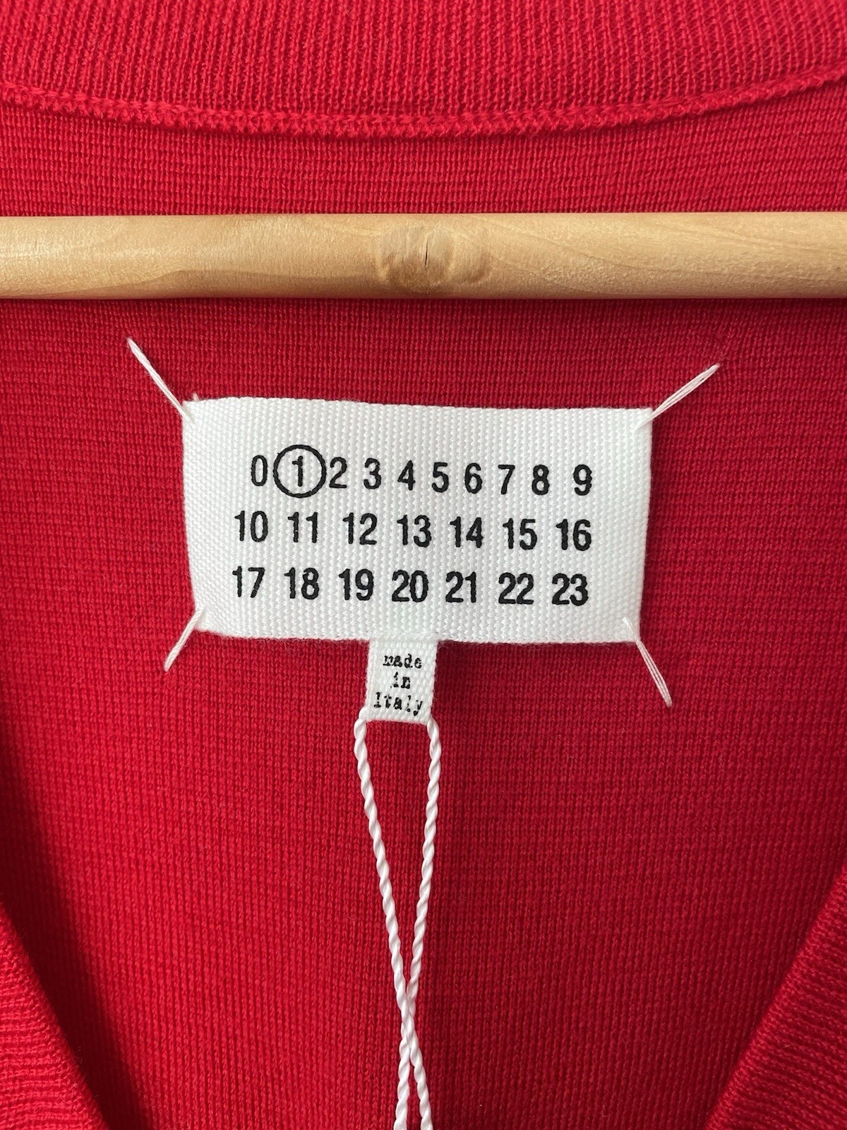 Maglione maglione scollo a V Maison Margiela taglia M rosso 100% lana linea lunga tunica