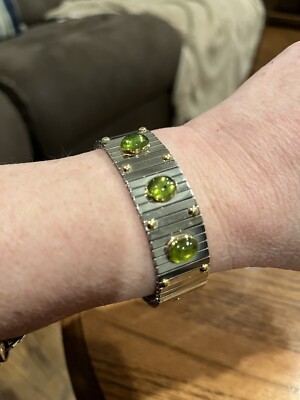 NOMINATION EXTENSION STRETCH BRACELET, 3 PERIDOT STONES,  8- 18K Dots. 18K Stamp