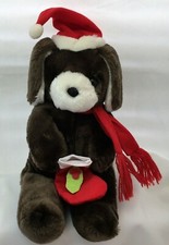 Alegria Brown Puppy Dog Christmas Holiday Stocking Scarf Hat Plush 19" Vintage
