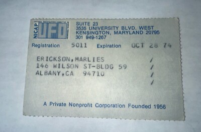 1974 UFO NICAP Card Nat l Investigations Committee Aerial Phenomena X-Files