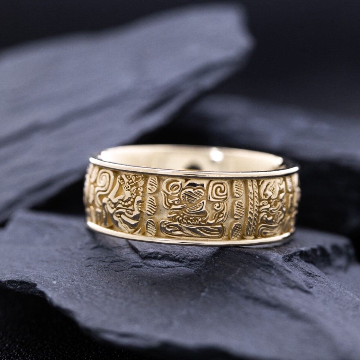 Solid 14k Gold 8mm Mayan Inspired Ring | eBay