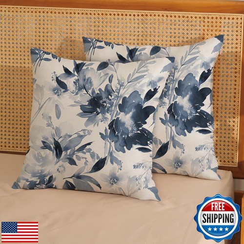Spring Flower Pillow Covers 20x20 Watercolor Navy Blue Floral Farmhouse Decor - Bild 2 von 5