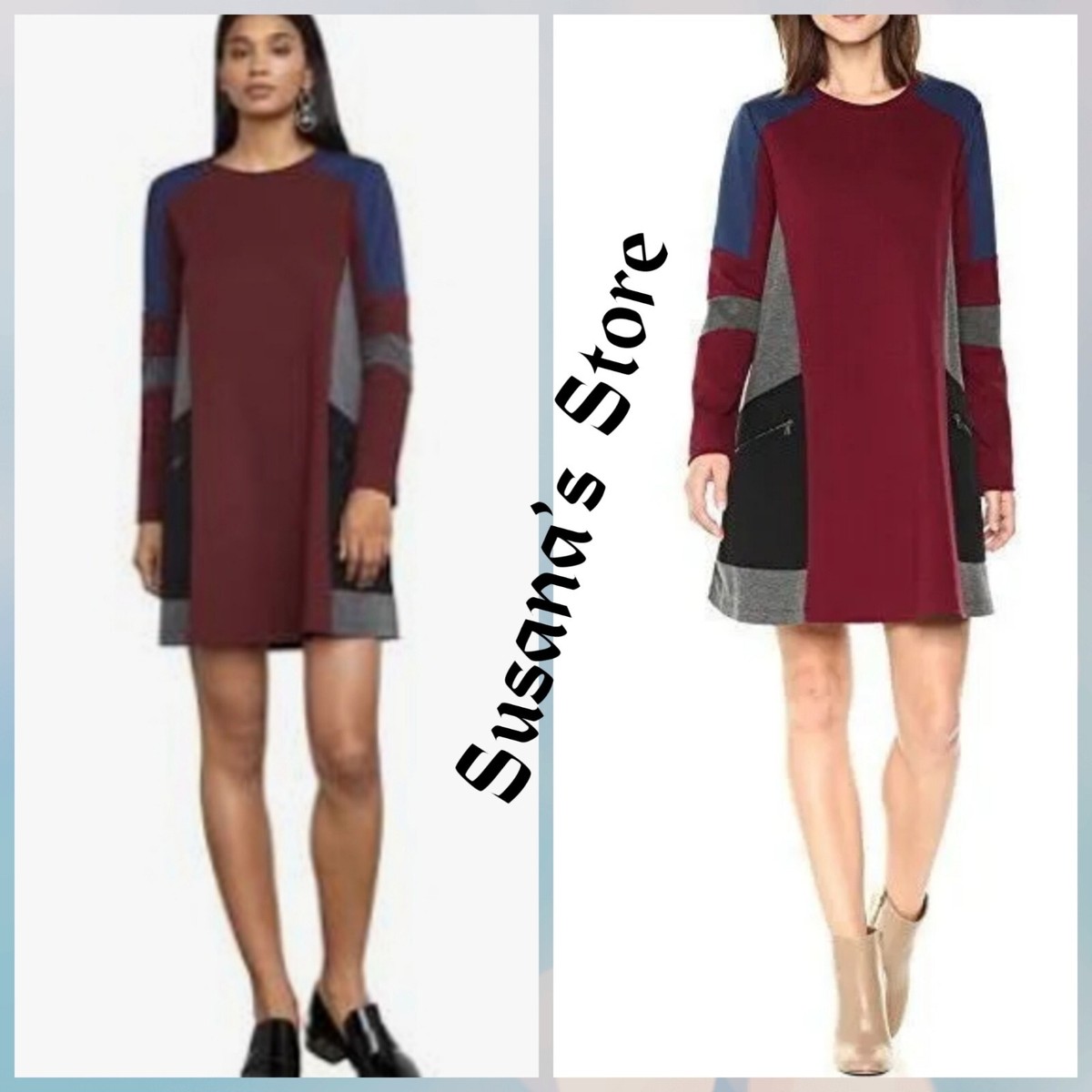 NWT BCBG MAXAZRIA SIZE M PORT COMBO GIGI COLOR-BLOCKED SHIFT DRESS  GLAMOROUS!!