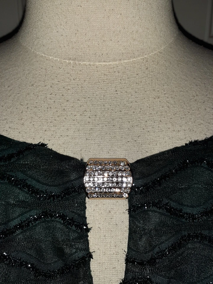 NEW CONNECTED Plus Size 24W Sheath Dress Green Black Sparkles Knee Length - Image 3 of 4