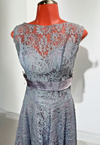 VTG 60's blue lace over purple satin belted formal dress prom gown 14 retro - Picture 4 of 18