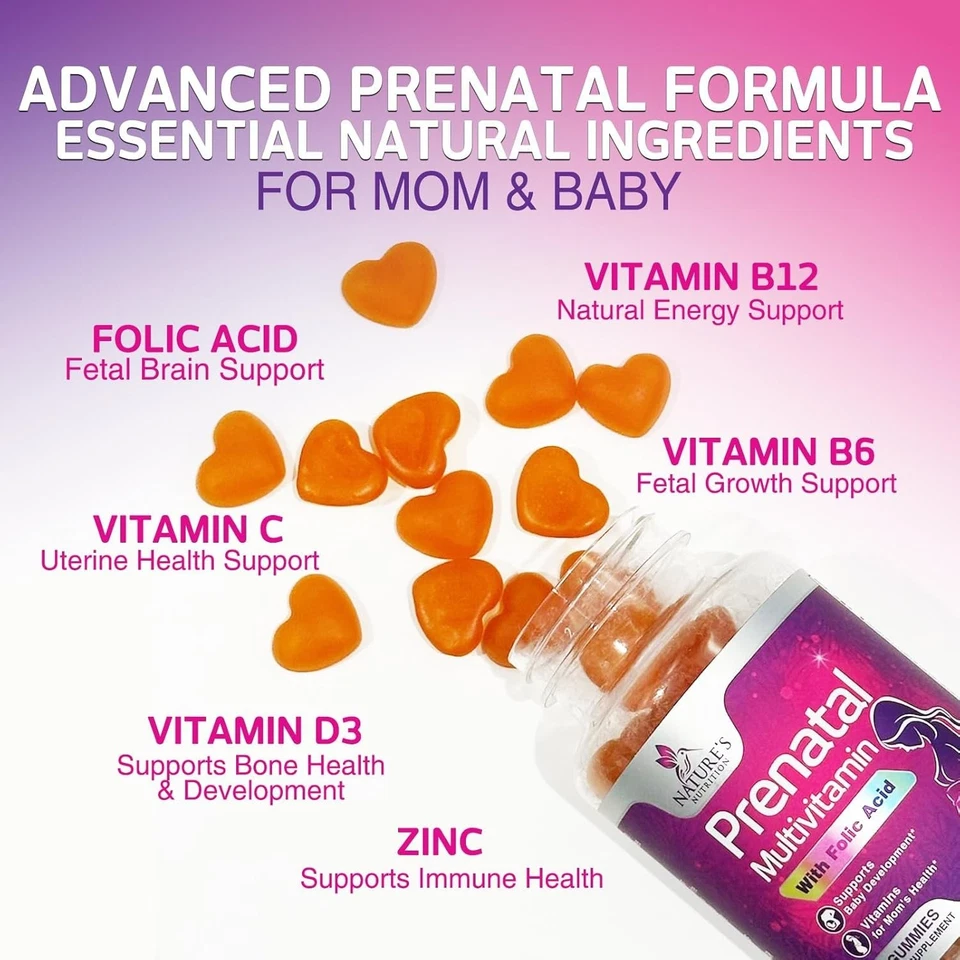 Vitaminas prenatales para mujeres gomitas y ácido fólico - 1335 mcg vitaminas para embarazo Foto 3 de 4