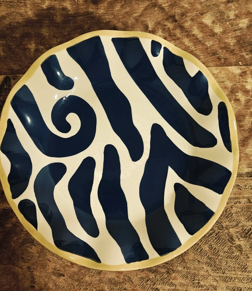 Conjunto de 6 pratos de salada de zebra azul marinho e creme cores algodão - Imagem 4 de 4