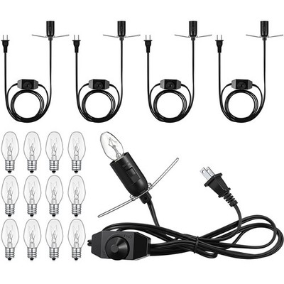 Salt Lamp Cord Set 4 Pack 5.9FT Power Cord with Dimmer Switch 12 Pcs C7 15w L...