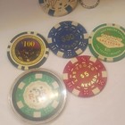 Lot of 6 Las Vegas Nevada Casino Poker Chips $5 $25 $50 $100 + Keychain — photo 1