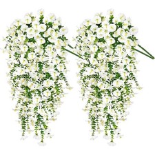 2Pcs Artificial Fake Hanging Basket Plants Silk Flowers Vine Home Outdoor Decor.