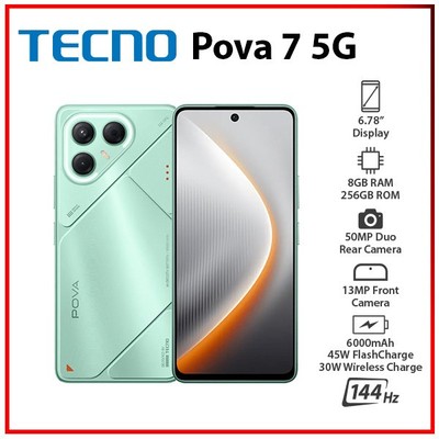 (New) TECNO Pova 7 5G 8GB+256GB GREEN Dual SIM Unlocked Android Cell Phone