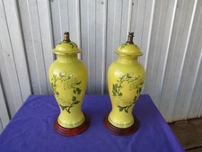 Vase Lamp Painted Chinese Ceramic Glazed Famille Jaune Peony Stunning