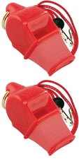 Fox 40 Sonik Blast CMG 3-Chamber Pealess Whistle + Lanyard, Red (2-Pack)