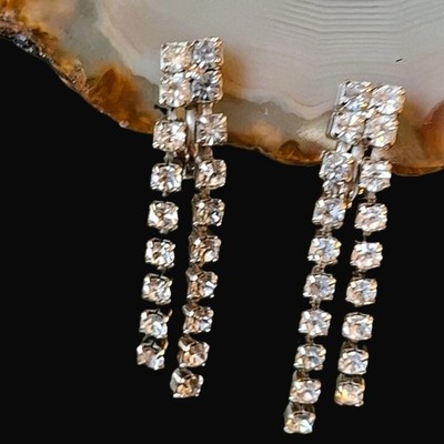 Ohrringe Neu Gablonz Kristalle 30x6mm Ohrclips blitzend funkelnd strahlend 70er